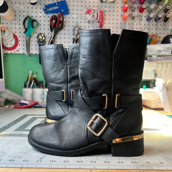 Vince Camuto Black and Gold Moto Boots - Picture 6 of 16